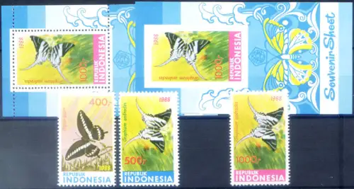 Indonesien. Fauna. Farfalle 1988. Serie + 2 Zettel.