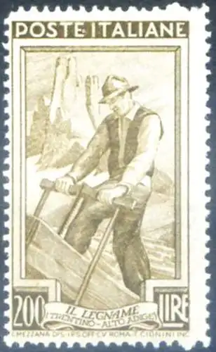 Republik. Italien bei der Arbeit. 200 Lire, Sorte. Dent. 14,25 x 13,25 (1950).