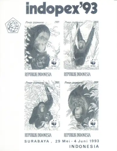 Indonesien. Indopex '93. WWF. Schwarzdruck auf Zettel.