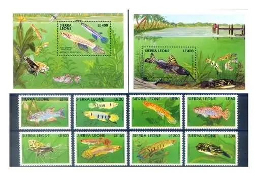 Sierra Leone. Fauna. Fische 1991. Serie + 2 Zettel.