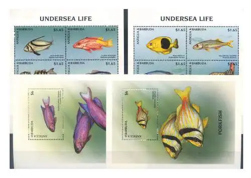 Antigua und Barbuda. Fauna. Fische 1998. Serie + 2 Zettel.
