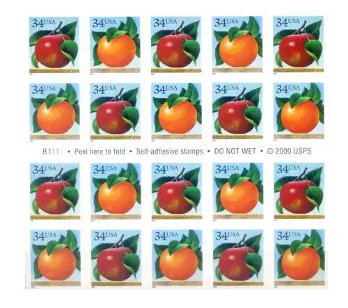 USA. Obst 2001. Kleinbogen.