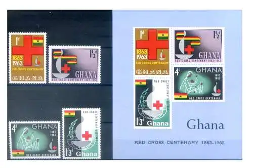 Ghana. Rotes Kreuz 1963. Serie + Zettel.