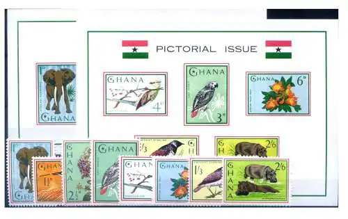 Ghana. Flora und Fauna 1964. Serie + 2 Zettel.