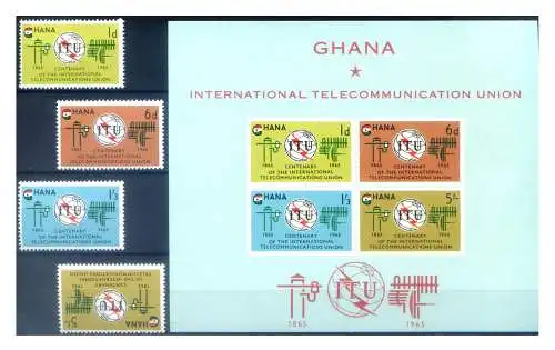 Ghana. ITU/UIT 1965. Serie + Zettel.