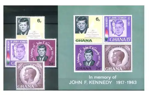 Ghana. John F. Kennedy 1965. Serie + Zettel.