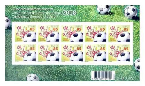 Schweiz. Sport. Fußball 2008. Kleinbogen.