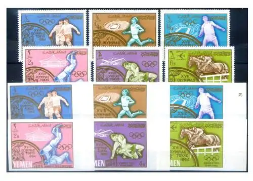 Königreich Jemen. Sport. Olympische Spiele Tokio. Gewinner 1965. Serie gezahnt + ungezähnt.