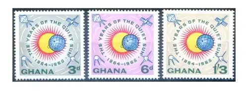 Ghana. Jahr der ruhigen Sonne 1964-1965 (neue Farben). Serie + 3 Kleinblätter.