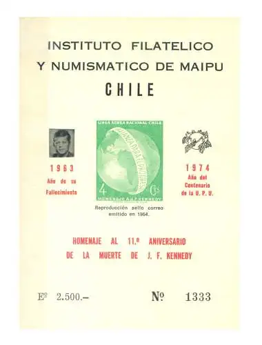 Chile. UPU 1974. Nummerierter, inoffizieller Karton.