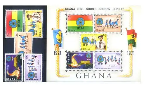 Ghana. Scout 1971. Serie + Zettel.