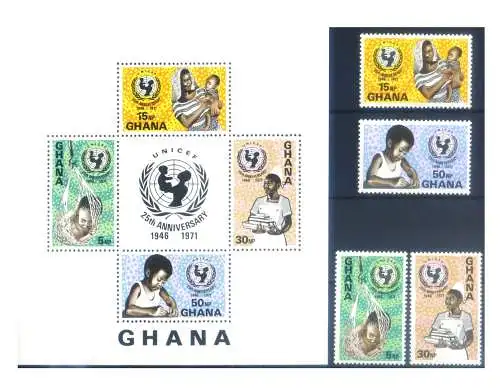 Ghana. UNICEF 1971. Serie + Zettel.