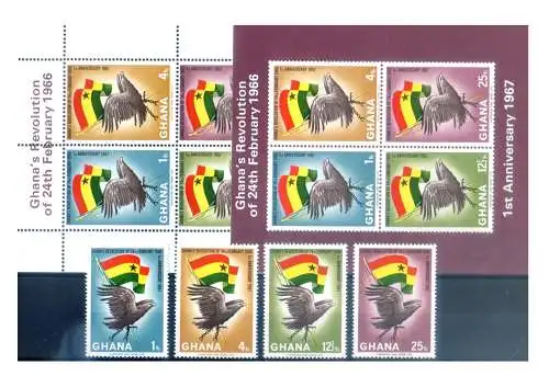 Ghana. Revolution 1967. Serie + 2 Zettel.