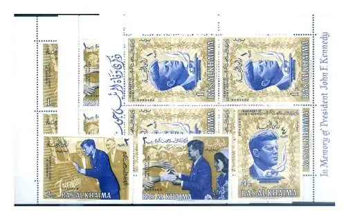 Ras al Khaima. John F. Kennedy 1967. Serie + 3 Zettel.