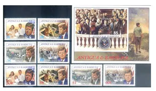 Antigua und Barbuda. John F. Kennedy 1988. Serie + Zettel.