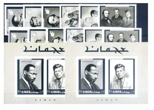 Ajman. Menschenrechtsverteidiger 1968. Serie gezahnt + ungezähnt + 2 Zettel.