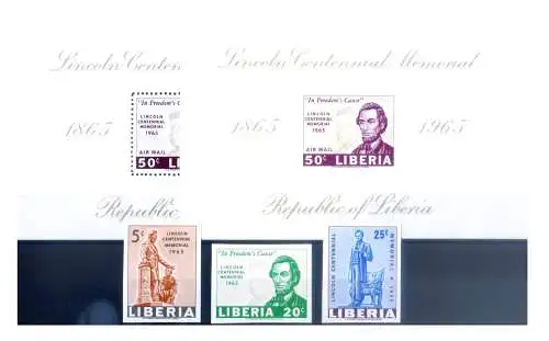 Liberia. Abramo Lincoln 1965. Serie ungezähnt + 2 Zettel.