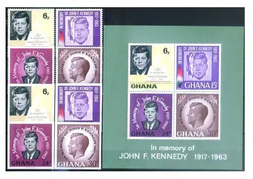 Ghana. John F. Kennedy 1965. Serie gezahnt + ungezähnt + Bogen.