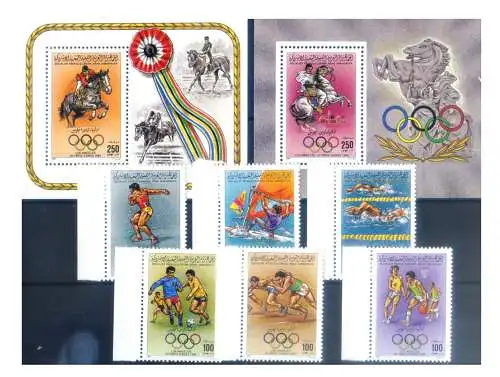 Libyen. Sport. Olympische Spiele Los Angeles 1984. Serie + 2 Zettel.