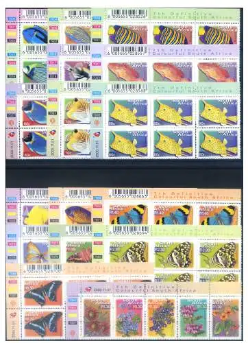 Südafrika. Definitiv. Fauna. Fische 2000-2002. 6er Blöcke mit Datum und Barcodes.