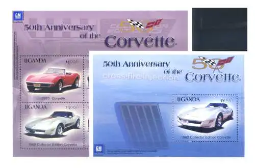 Uganda. Automobili Corvette 2003. Serie + Zettel.