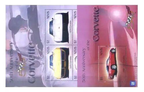 Nevis. Automobili Corvette 2003. Serie + Zettel.