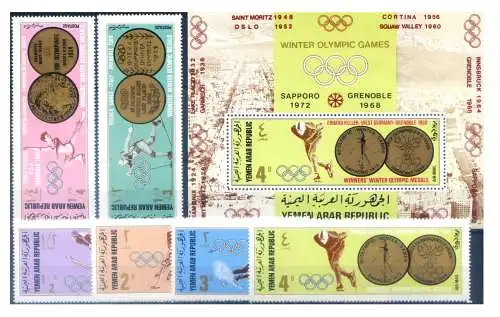 Republik Jemen. Sport. Olympische Spiele Grenoble 1968. Serie + Zettel.