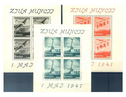 Rumänien. 1. Mai 1947. 3 Miniblätter.