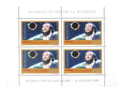 Rumänien. Luciano Pavarotti 1999. Kleinbogen.