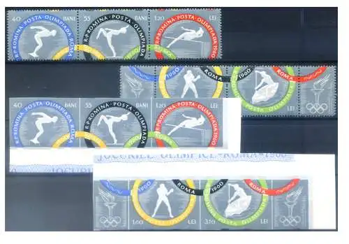 Rumänien. Sport. Olympische Spiele Rom 1960. Serie gezahnt + ungezähnt.