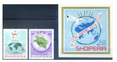 Albanien. UPU 1974. Serie + Zettel.