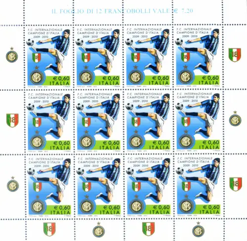 Italienische Republik. Sport. Fußball 2010. Internationaler Champion. Kleinbogen.