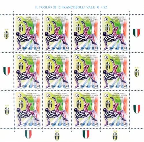 Italienische Republik. Sport. Fußball 2002. Juventus Champion. Kleinbogen.