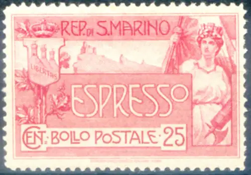 San Marino. Espressi. 25 c. 1907. Linguellato.