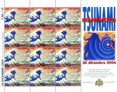 San Marino. Tsunami 2004. Kleinbogen.