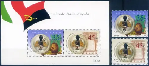 Angola. Freundschaft mit Italien 2002. Serie + Zettel.