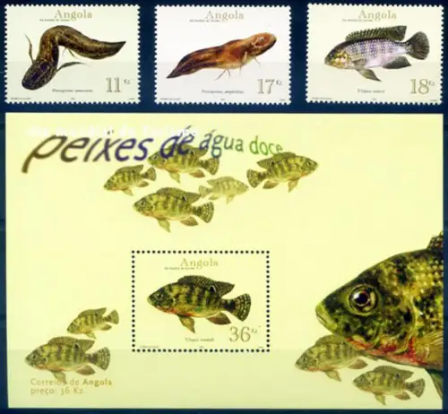 Angola. Fauna. Süßwasserfische 2001. Serie + Zettel.