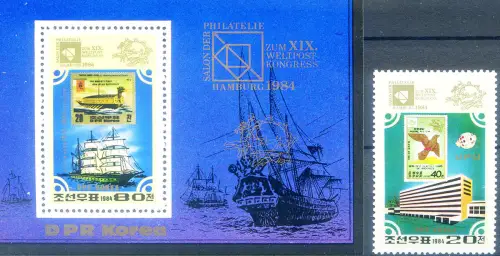 Korea. Nord. Expo Hamburg 1984. Briefmarke + Zettel.