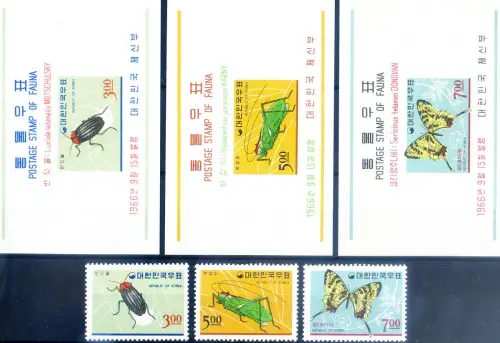 Korea. Süd. Fauna. Schmetterlinge und Insekten 1966. Serie + 3 Zettel.