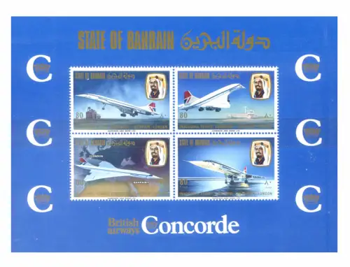 Bahrain. Flugzeug Concorde 1976. Bogen.