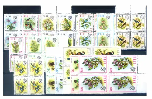 Fidschi. Definitiv. Vögel 1975-1977. 4er Blöcke (1 kleiner Wert defekt).