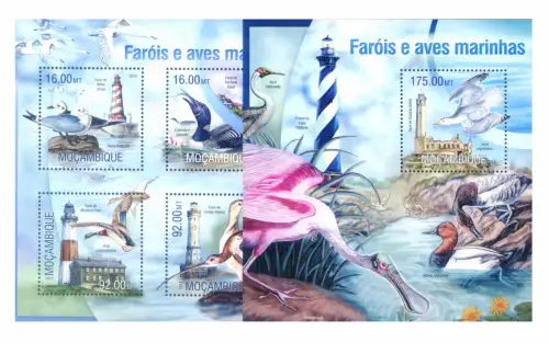 Mosambik. Scheinwerfer und Seevögel 2013. Serie + Zettel.