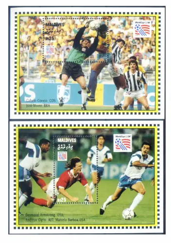 Malediven. Sport. Fußball 1994. 2 Zettel.