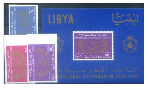 Libyen. Internationales Jahr der Zusammenarbeit 1965. Serie + Zettel, ungezähnt.