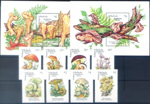 Barbuda. Pilze 1993. Serie + 2 Zettel.