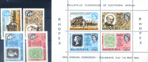 Rhodesien. Expo Rhopex 1966. Serie + Zettel.
