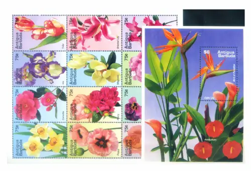 Antigua und Barbuda. Flora. Blumen 1995. Serie + Zettel.