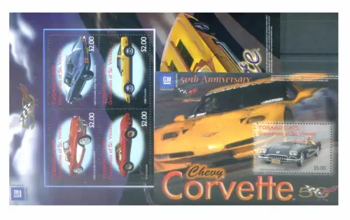 Trinidad und Tobago. Kleine Inseln. Automobili GM Corvette 2003. Serie + Zettel.