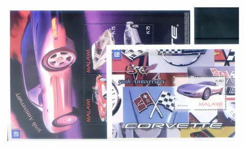 Malawi. Automobili GM Corvette 2003. Serie + Zettel.