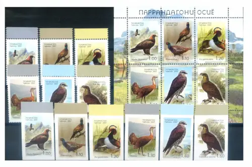 Tadschikistan. Fauna. Vögel 2007. Serie gezahnt + ungezähnt + Zettel.